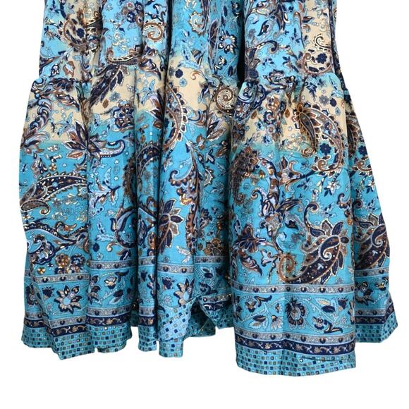 Raga Womens M Akira Ruffle Collar Maxi Dress Turquoise Blue NEW - Picture 7 of 12